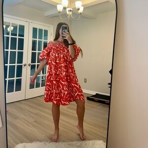 WHIT TWO Banana Leaf Off-The-Shoulder Tunic Dress